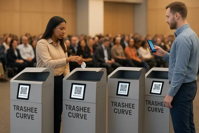 Trashee bins at an event in a hall