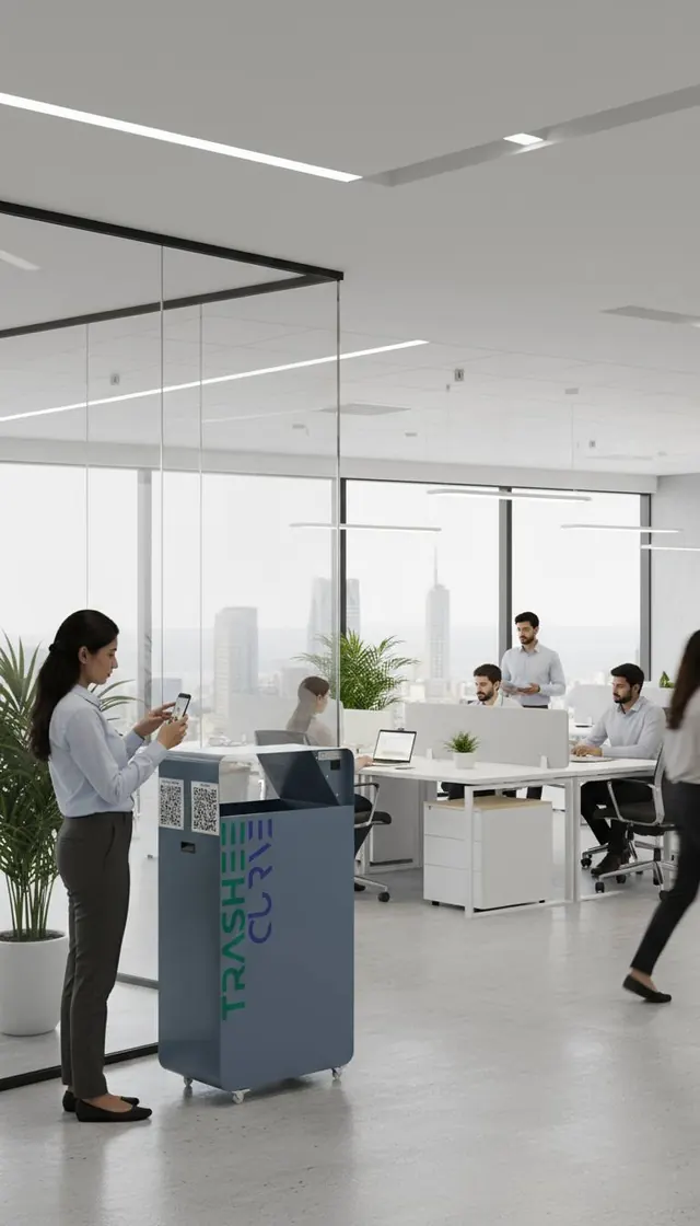 A Trashee bin in an open office